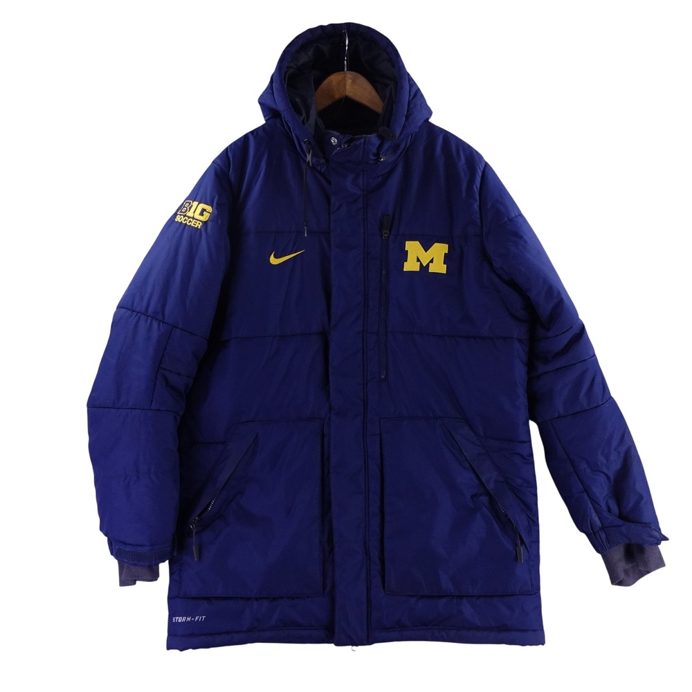 Nike Storm-Fit Michigan Wolverines Big Soccer Puffer Parka Jacket Mens‎ L Blue